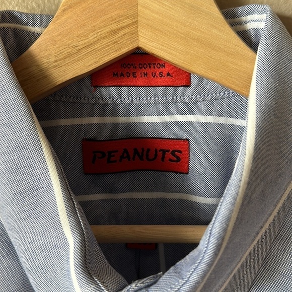 PEANUTS Blue Striped Long Sleeve Button Down Shirt - Picture 3 of 9